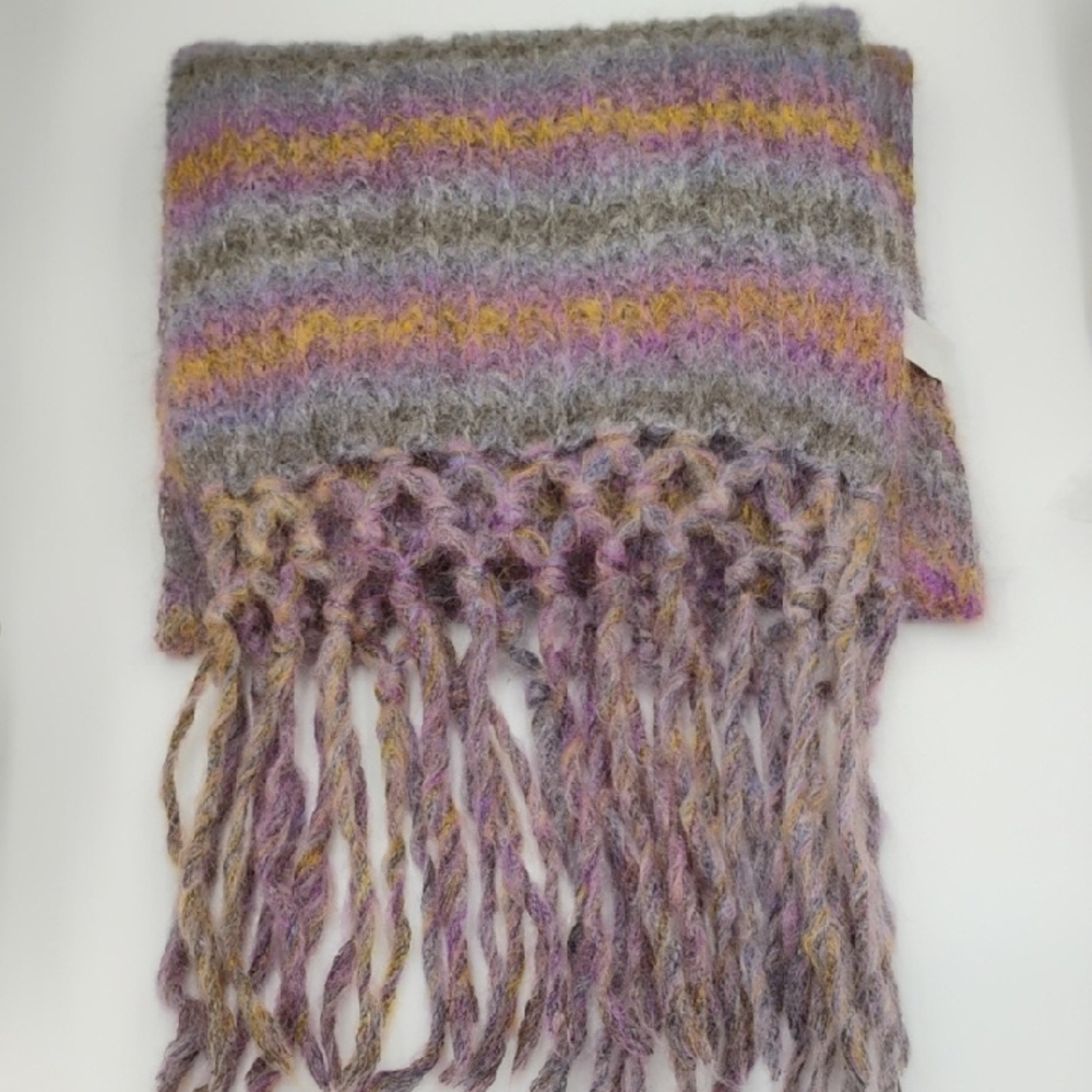 H&M Long Cozy Striped Scarf in Purple and Yellow
